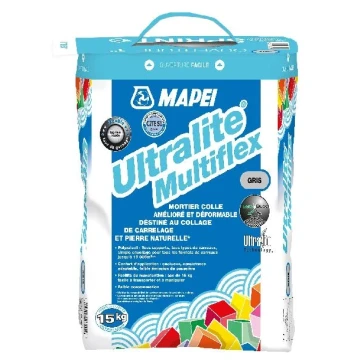 Mortier colle amélioré ULTRALITE Multiflex déformable C2S destiné à la pose de carrelage en sol et mur intérieur et extérieur gris en sac de 15KG
