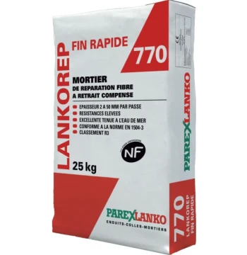 Mortier de réparation fin Lanko 770 LANKOREP, rapide, fibré à retrait compensé en sac de 25KG