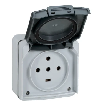 Prise 3P+T+N étanche 20A PLEXO complet IP55 saillie gris