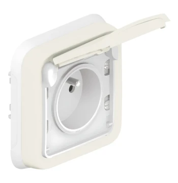 Prise de courant 2P+T avec éclips de protection 16A Plexo complet IP55 encastré blanc
