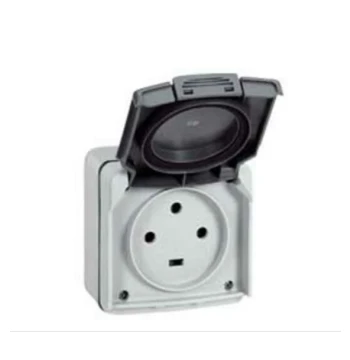 Prise 3P+T étanche 20A PLEXO complet IP55 saillie gris