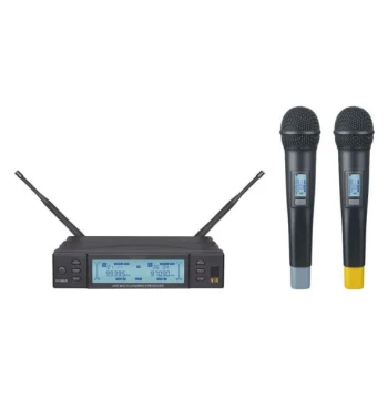 Récepteur UHF double canaux + 2 micros main - Réf. 1272035