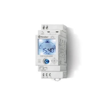 Intérrupteur horaire astronomique journalier, digital, 1 inverseur 16A 110 à 230V AC/DC, écran LCD rétro éclairé, programmation manuelle ou par smartphone avec système NFC, réserve de marche 6 ans