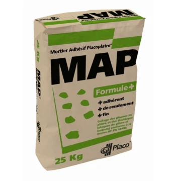 Colle mortier adhésif PLACOPLATRE MAP FORMULE + sac de 25 KG