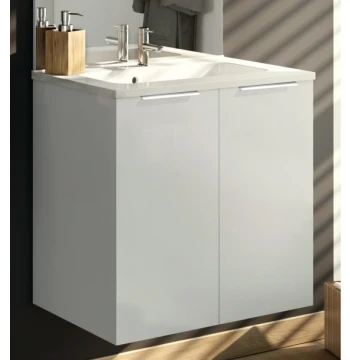 Meuble sous vasque EVA 80 2 portes blanc brillant