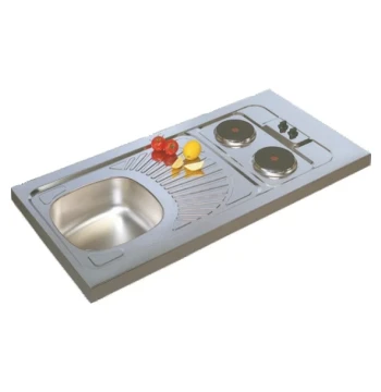 Evier cuisinette avec plaques électrique recouvrement100 inox 18/10