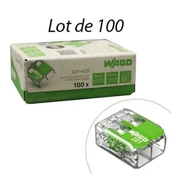 Borne de connexion WAGO 221 Green à levier transparent