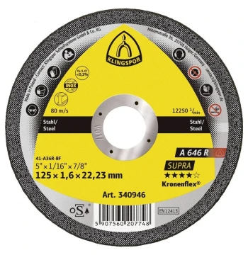 Disque à tronçonner Klingspor A646R Supra 125x1,6 mm corindon acier inox - Réf. 583386