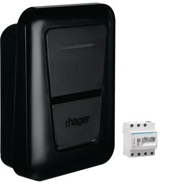 Borne de recharge Hager Witty Plus IP54 monophasé/triphasé prise T2S TIC RFID - Réf. PROD-3697046
