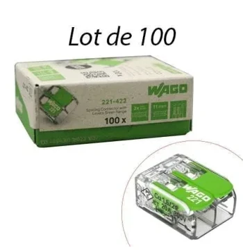 Borne de connexion WAGO 221 Green 2x6 mm² à levier transparent 5 conducteurs 6 mm² - 5 conducteurs 6 mm²